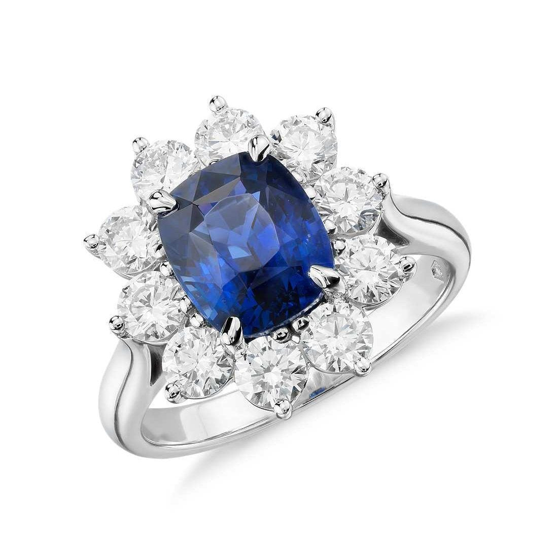 Saphir im Kissenschliff mit Diamanten 3.50 ct Jubiläumsring Weiß - harrychadent.ch