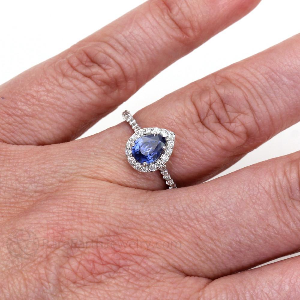 Schöne Birnenform Sri Lanka Blauer Saphir-Diamant-Ring Gold 2 Ct