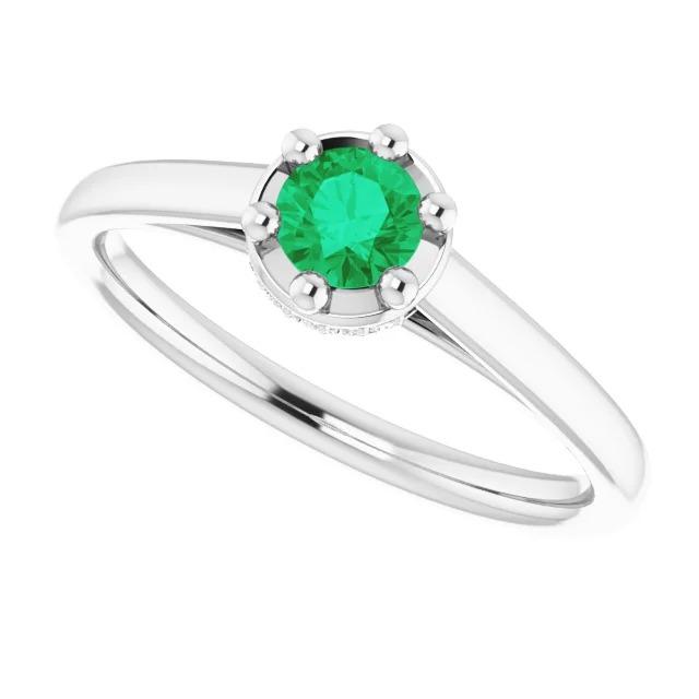 Sechs Zinken runder grüner Smaragd-Diamant-Ring 1,25 Karat Weißgold 14K - harrychadent.ch