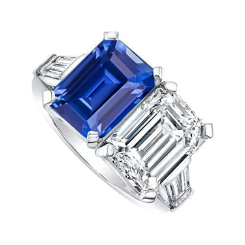 Smaragd Diamant & Blauer Saphir Ring 4,50 Karat Gold Baguette Akzente - harrychadent.ch