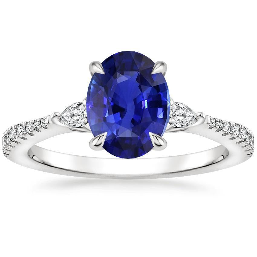 Solitär Blauer Saphir Mit Birne & Rundem Diamant Akzentring 3 Karat - harrychadent.ch