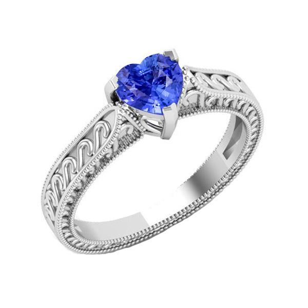 Solitär Herz Hellblauer Saphir Ring 1 Karat Filigraner Schaft Gold - harrychadent.ch