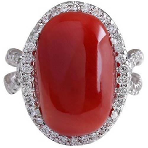 Solitär mit Akzent 13,75 ct Roter Koralle Und Diamanten Ring Neu - harrychadent.ch