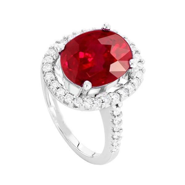Solitär mit Akzent 7 ct. Rubin und Diamanten Ring Weißgold 14K - harrychadent.ch