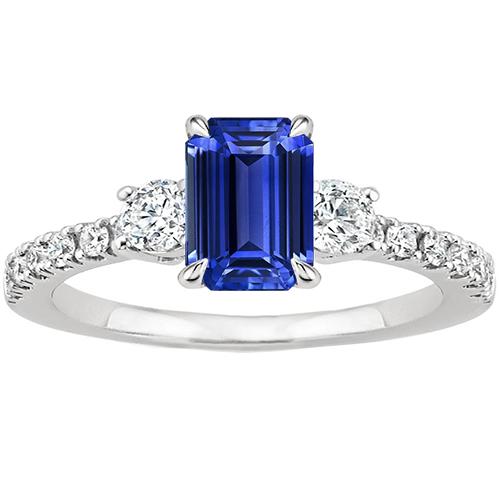 Solitär mit Akzenten Blauer Saphirring Smaragd & Diamanten 5 Karat