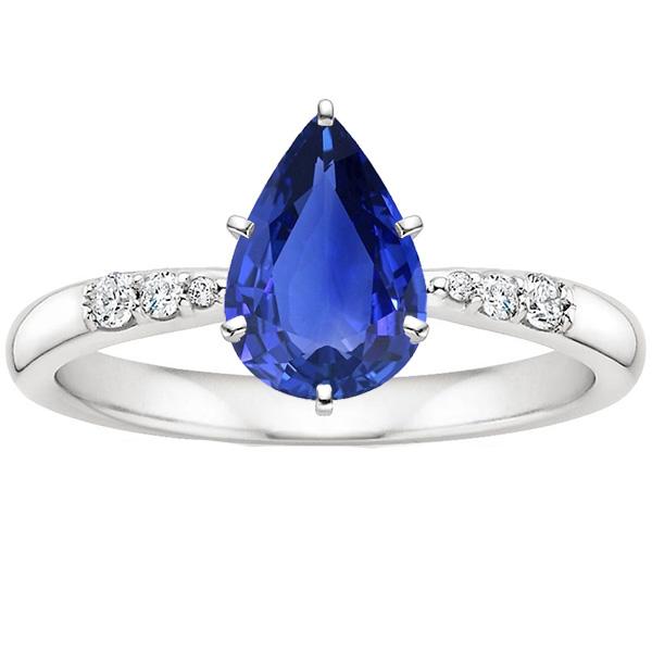 Solitär mit Akzenten Ring Birne Ceylon Saphir & Diamanten 4 Karat