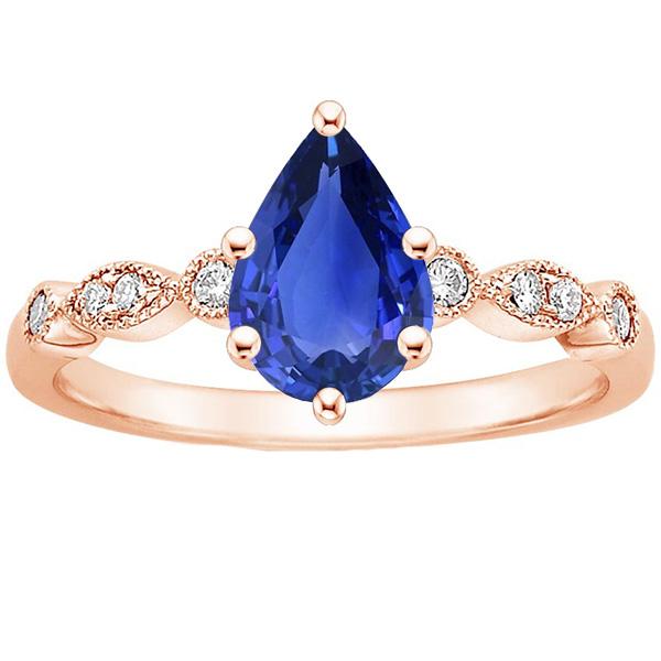 Solitär mit Akzenten Ring Birnenblauer Saphir & Diamanten 3.50 Karat