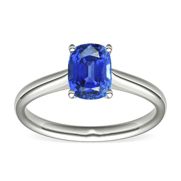 Solitär Ovaler natürlicher blauer Saphirring 2 Karat 14K Weißgold - harrychadent.ch