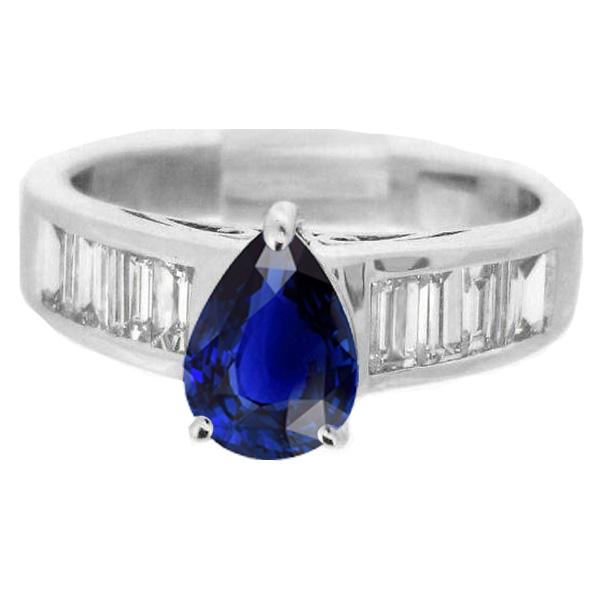 Solitär-Ring mit Baguette-Diamant-Akzenten Blauer Saphir 3,50 Karat - harrychadent.ch