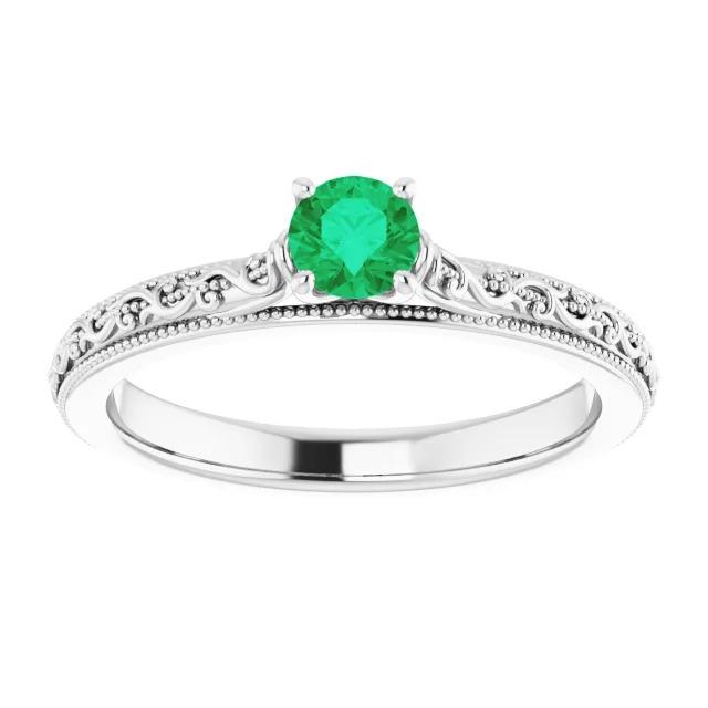 Solitärring 0,75 Karat Kolumbianischer Grüner Smaragd Milgrain Filigran - harrychadent.ch