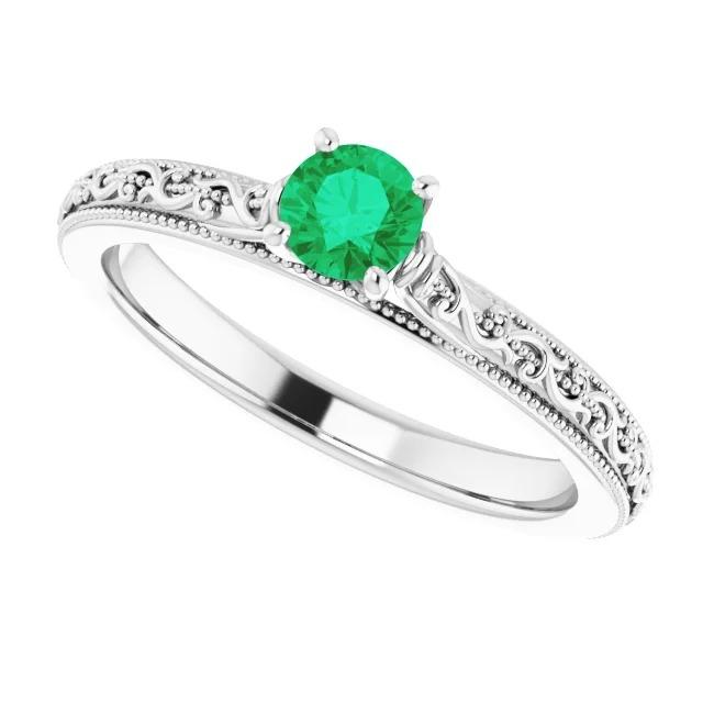 Solitärring 0,75 Karat Kolumbianischer Grüner Smaragd Milgrain Filigran - harrychadent.ch