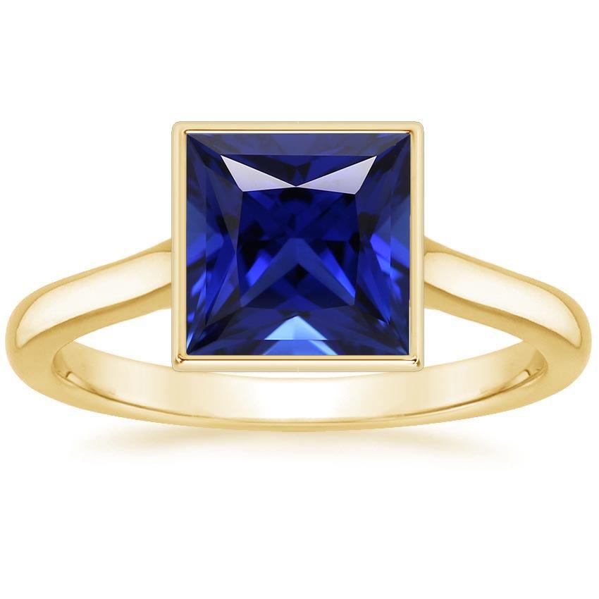Solitärring Prinzessin Lünette Set Blauer Saphir 5 Karat Gelbgold - harrychadent.ch