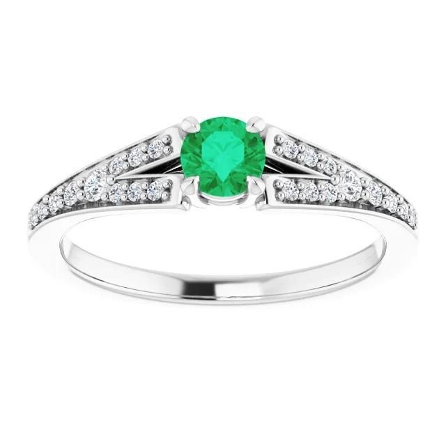 Split Shank runder grüner Smaragdring 1,75 Karat Weißgold 14K - harrychadent.ch