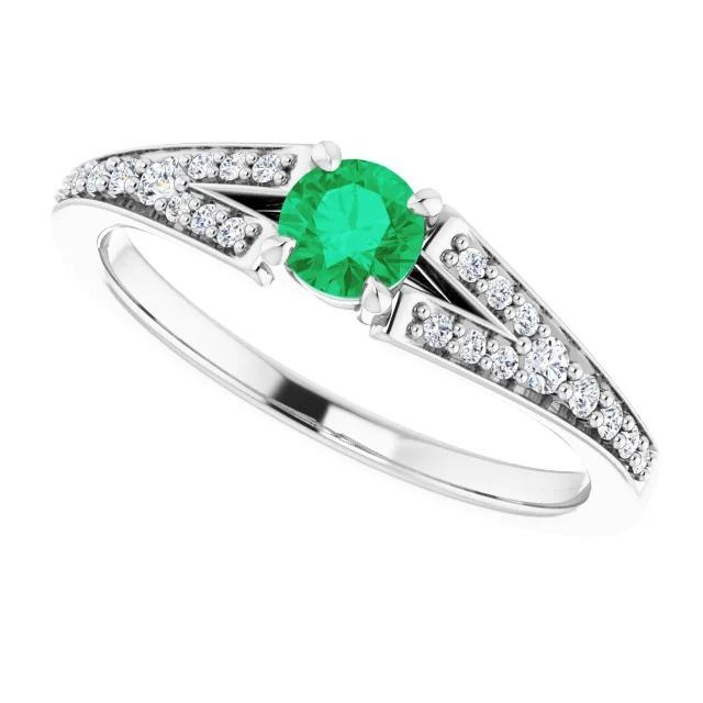 Split Shank runder grüner Smaragdring 1,75 Karat Weißgold 14K - harrychadent.ch