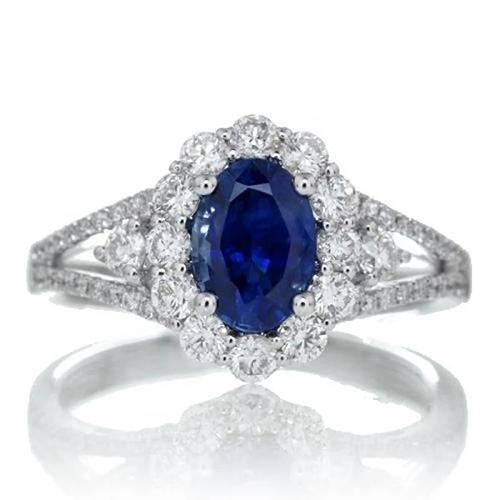 Sri Lanka Saphir Diamant Ring 2,05 Karat Weißgold 14K Schmuck - harrychadent.ch