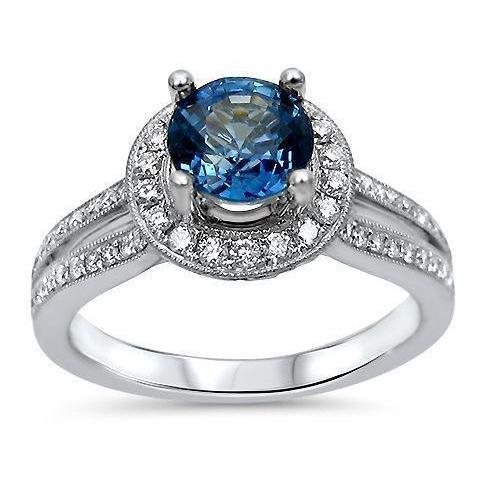 Sri Lanka Saphir und Diamanten 4 Karat Ring Krappenset Weißgold 14K