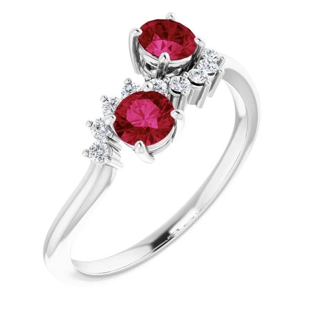 Toi et Moi Diamant Rubin Ring 1.18 Karat Damen Weißgold 14K Schmuck - harrychadent.ch