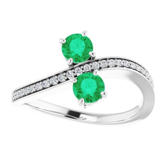 Toi et Moi Runder grüner Smaragd 2,60 Karat Diamantring Weißgold 14K - harrychadent.ch