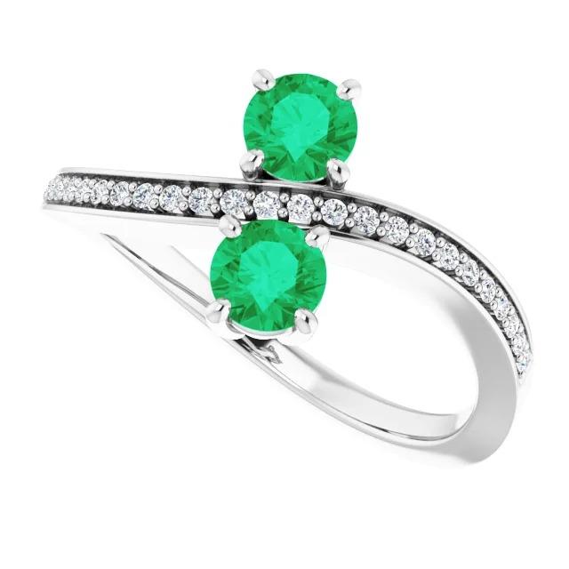 Toi et Moi Runder grüner Smaragd 2,60 Karat Diamantring Weißgold 14K - harrychadent.ch