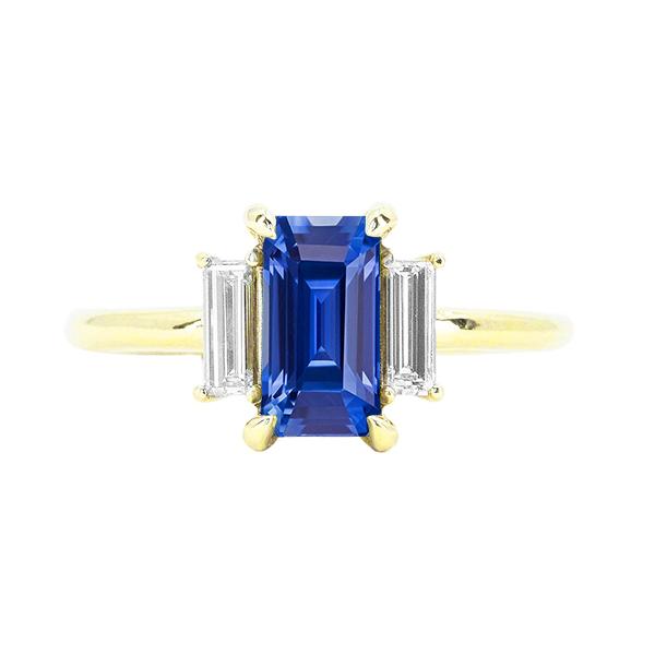 Verlobungsring 3 Karat Blauer Saphir Smaragd & Baguette Schliff - harrychadent.ch