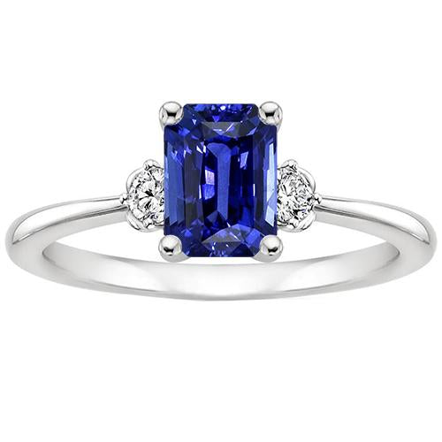 Verlobungsring 3 Steine Strahlender Ceylon Saphir & Diamant 3,50 Karat - harrychadent.ch