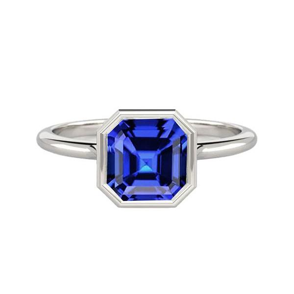 Weißgold Solitärring Asscher Lünette Set Blauer Saphir 2 Karat - harrychadent.ch