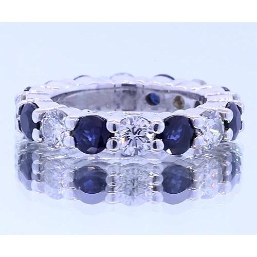 4,80 Karat Runder Ewigkeit Band Schmuck Blauer Saphir Weißgold 14K - harrychadent.ch