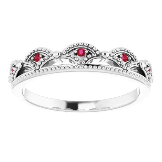 Komfort Fit Rubinring Krone wie 1 Karat Weißgold 14K