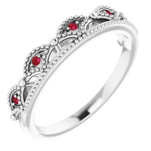 Komfort Fit Rubinring Krone wie 1 Karat Weißgold 14K