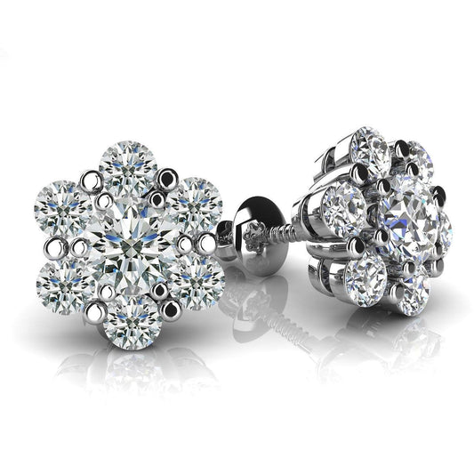 5 Carats Runden Diamant Flower Shape Women Stud Halo Earrings