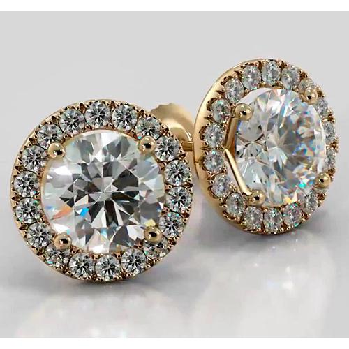 Diamant Halo Ohrstecker 4 Karat Gelbgold 14K - harrychadent.ch