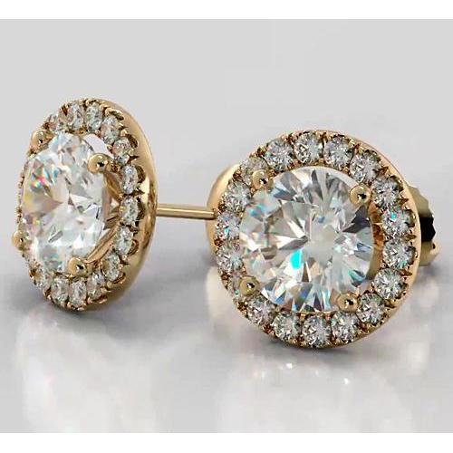 Diamant Halo Ohrstecker 4 Karat Gelbgold 14K - harrychadent.ch