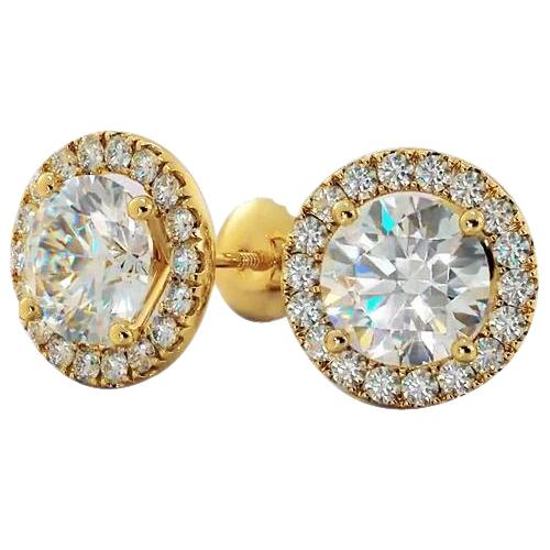 Diamant Halo Ohrstecker 4 Karat Gelbgold 14K - harrychadent.ch