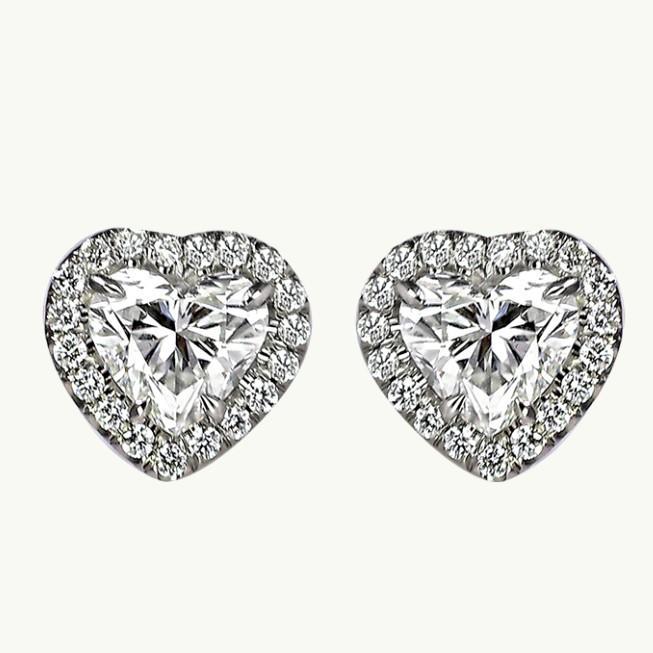 Ohrstecker mit Halo-Diamant im Herz- und Rundschliff 2.40 Karat Weißgold 14K