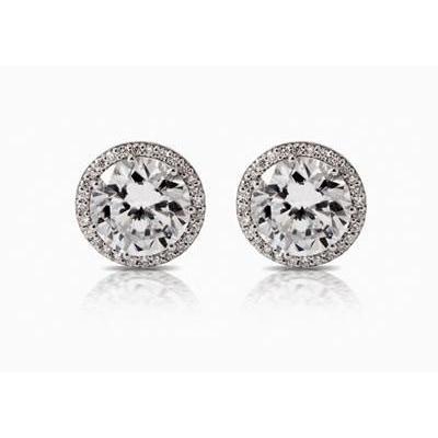 White Gold Runden Diamant Stud Halo Earring 2.80 Carats