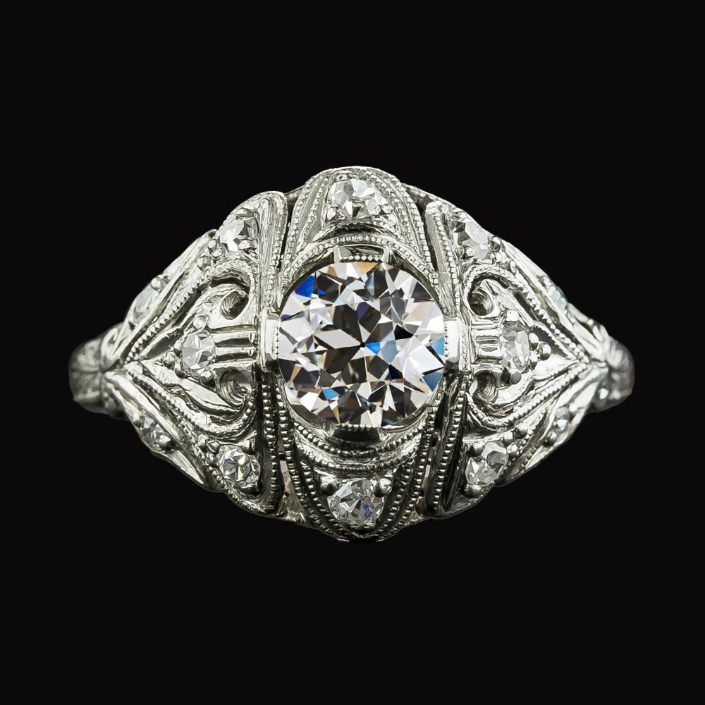 14K Gold runder alter Minenschliff Diamant Fancy Ring 2,50 Karat Milgrain - harrychadent.ch