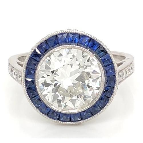Diamantring 5 Karat Halo Ceylon Blauer Saphir Milgrain Weißgold - harrychadent.ch