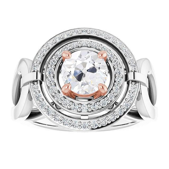 Doppelter Halo alter Bergmann Diamantring-Zinken-Set 5,25 Karat geteilter Schaft - harrychadent.ch
