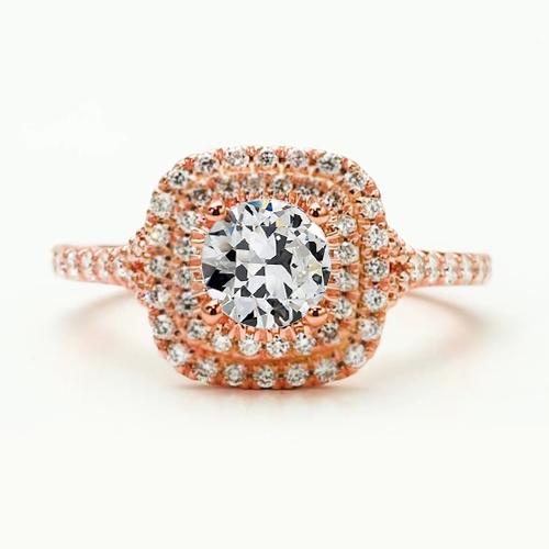 Doppelter Halo Ring Alter Minenschliff Diamant Roségold 3 Karat Schmuck - harrychadent.ch