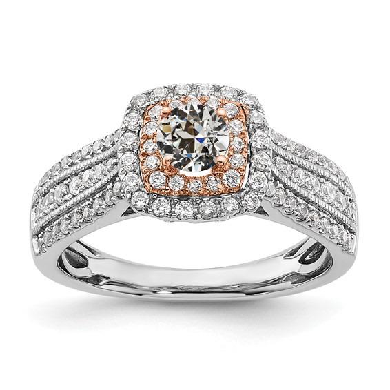 Doppelter Halo Ring Altschliff Diamant Dreireihige Akzente 4 Karat Zweifarbig - harrychadent.ch