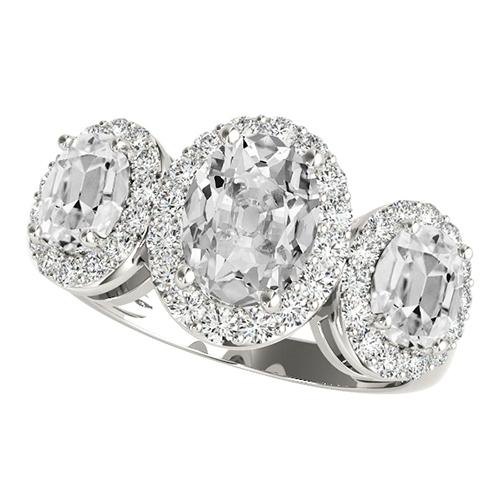 Halo 3-Stein-Stil Ovaler Altschliff Diamantring 9,50 Karat Weißgold - harrychadent.ch