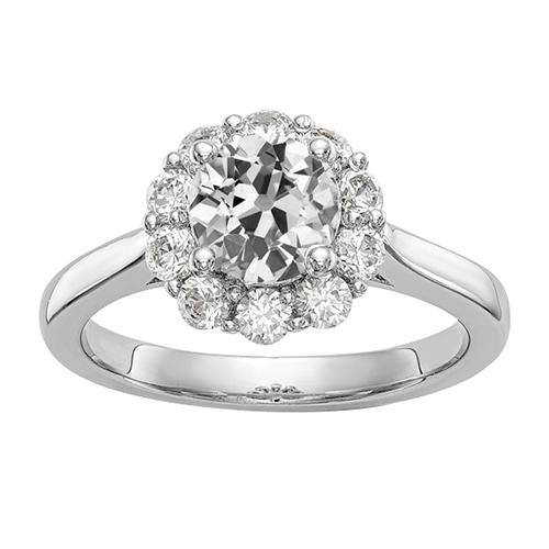 Halo alter Bergmann Diamantring Blumenstil Weißgold 2,75 Karat - harrychadent.ch
