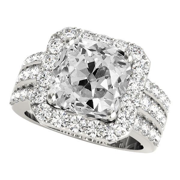 Halo Cushion Old Mine Cut Diamantring Dreireihige Akzente 11,50 Karat - harrychadent.ch