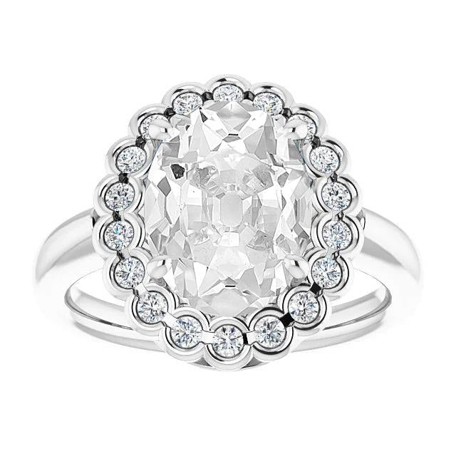 Halo Ehering Oval Altschliff Diamanten Halbe Lünette Set 8,50 Karat - harrychadent.ch