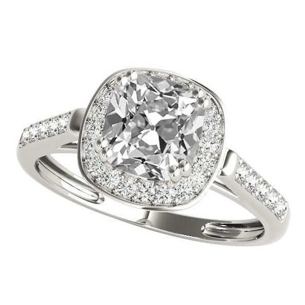 Halo-Kissen-Kathedralenfassung alter Bergmann-Diamant-Verlobungsring