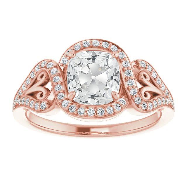 Halo Kissen Old Cut Diamant Ring Twisted Vintage-Stil 8.25 Karat - harrychadent.ch
