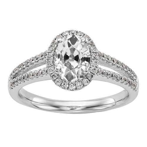 Halo Oval alter Bergmann Diamantring Split Shank 14K Gold 5 Karat - harrychadent.ch