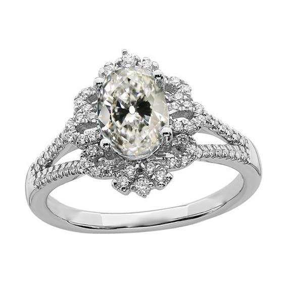 Halo Oval Old Cut Diamant Ring Flower Style Split Shank 4,50 Karat - harrychadent.ch