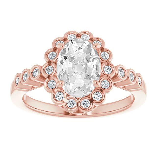 Halo Oval Old European Diamant Ring 7 Karat Lünette Set Schmuck - harrychadent.ch