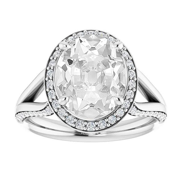 Halo Oval Old Mine Cut Diamantring Krappenset 9,50 Karat Split Shank - harrychadent.ch